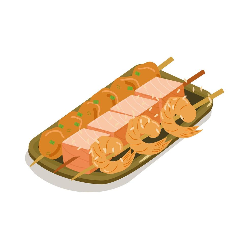 saumon poulet et crevettes yakitori vecteur