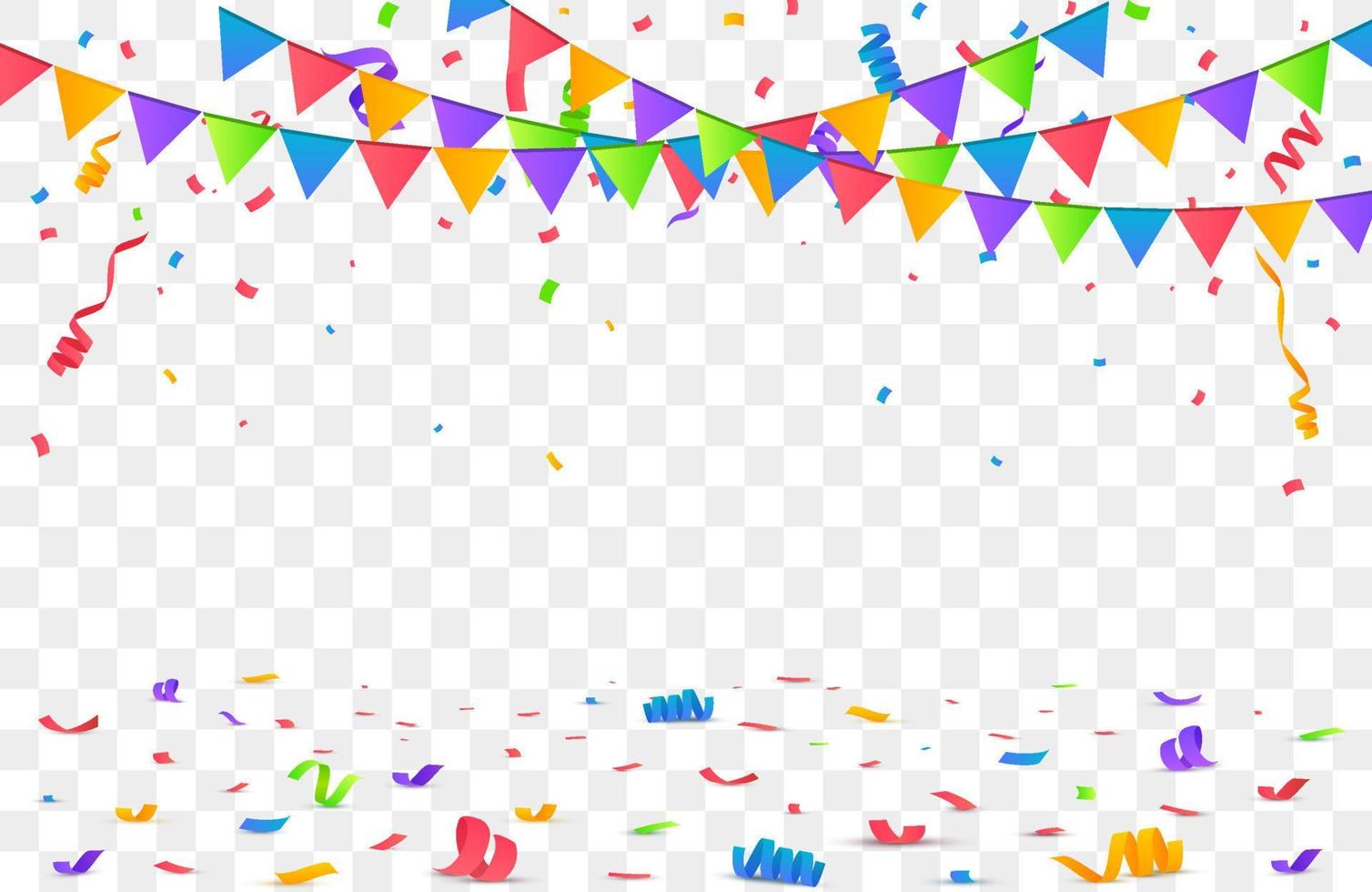 chute de confettis avec des guirlandes de drapeau, fond de vecteur d'anniversaire