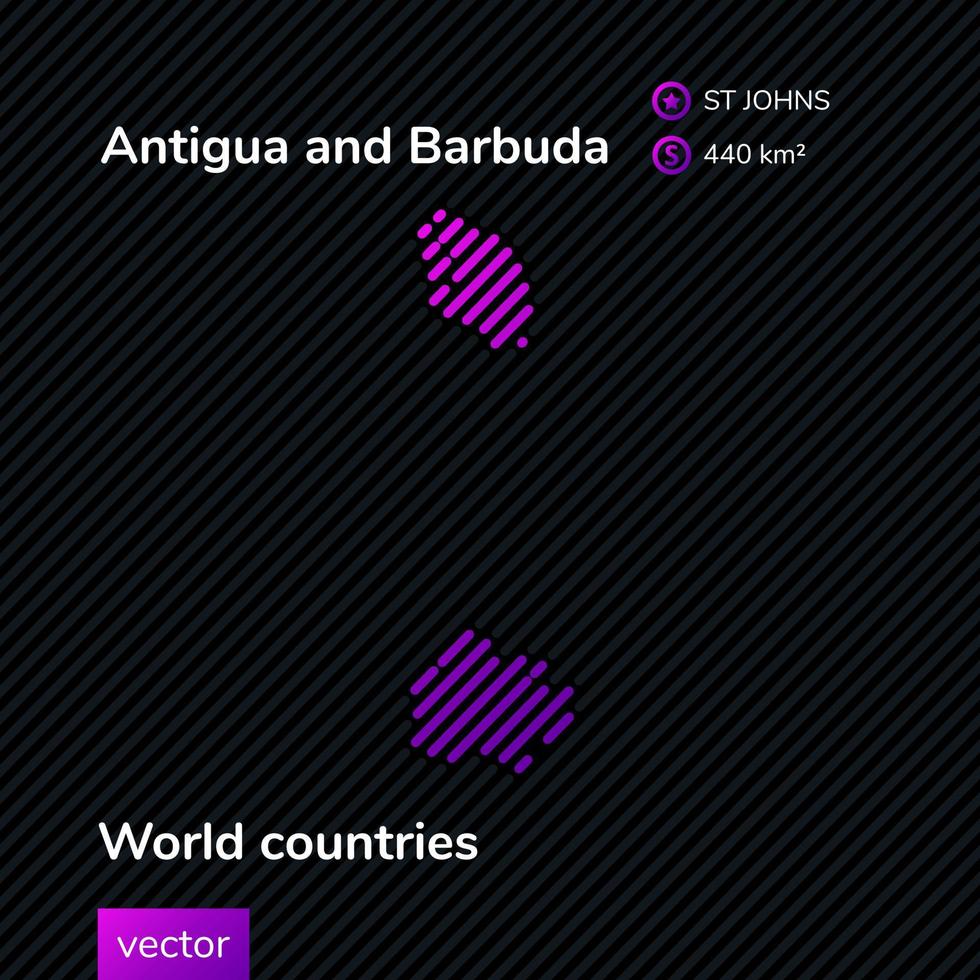 carte plate stylisée de vecteur d'antigua et barbuda dans les couleurs violettes et noires
