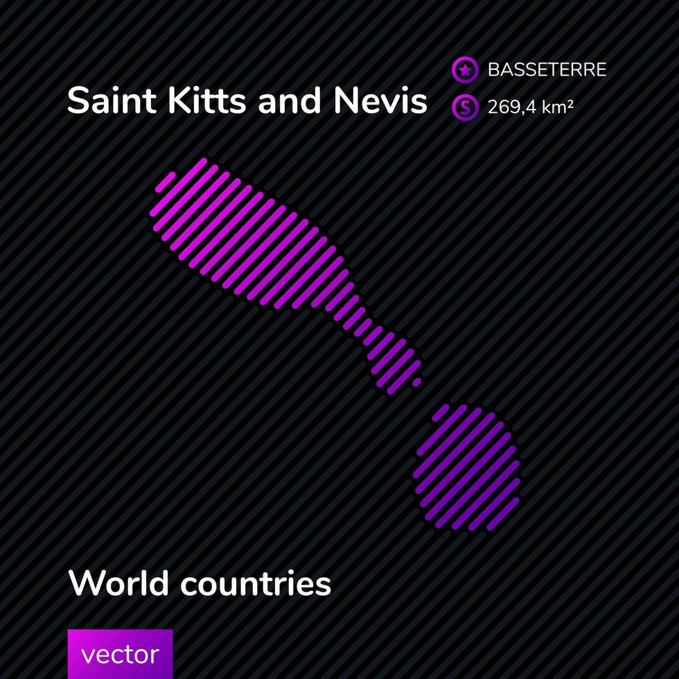 carte plate vectorielle de saint kitts et nevis en couleurs violettes sur fond noir. bannière éducative vecteur