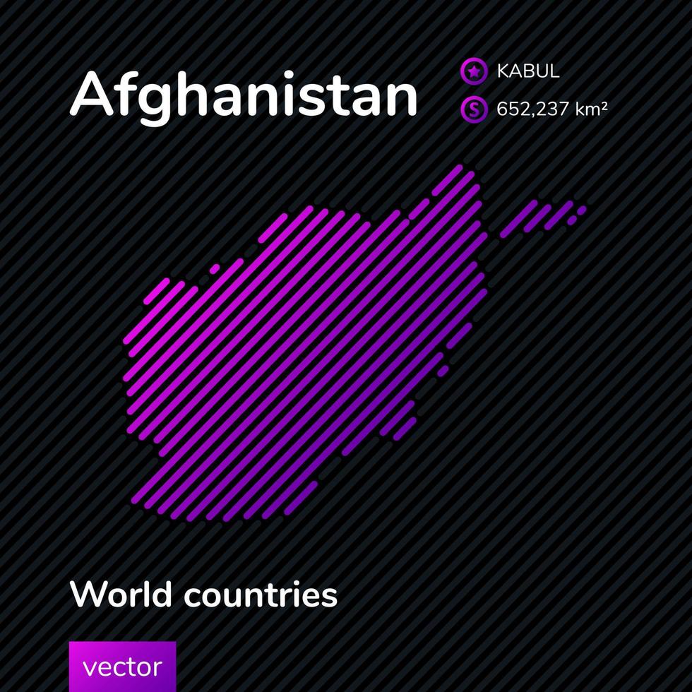 carte afghanistan. carte rayée stylisée de vecteur dans des couleurs violettes et noires. style plat. bannière éducative, affiche sur l'afghanistan