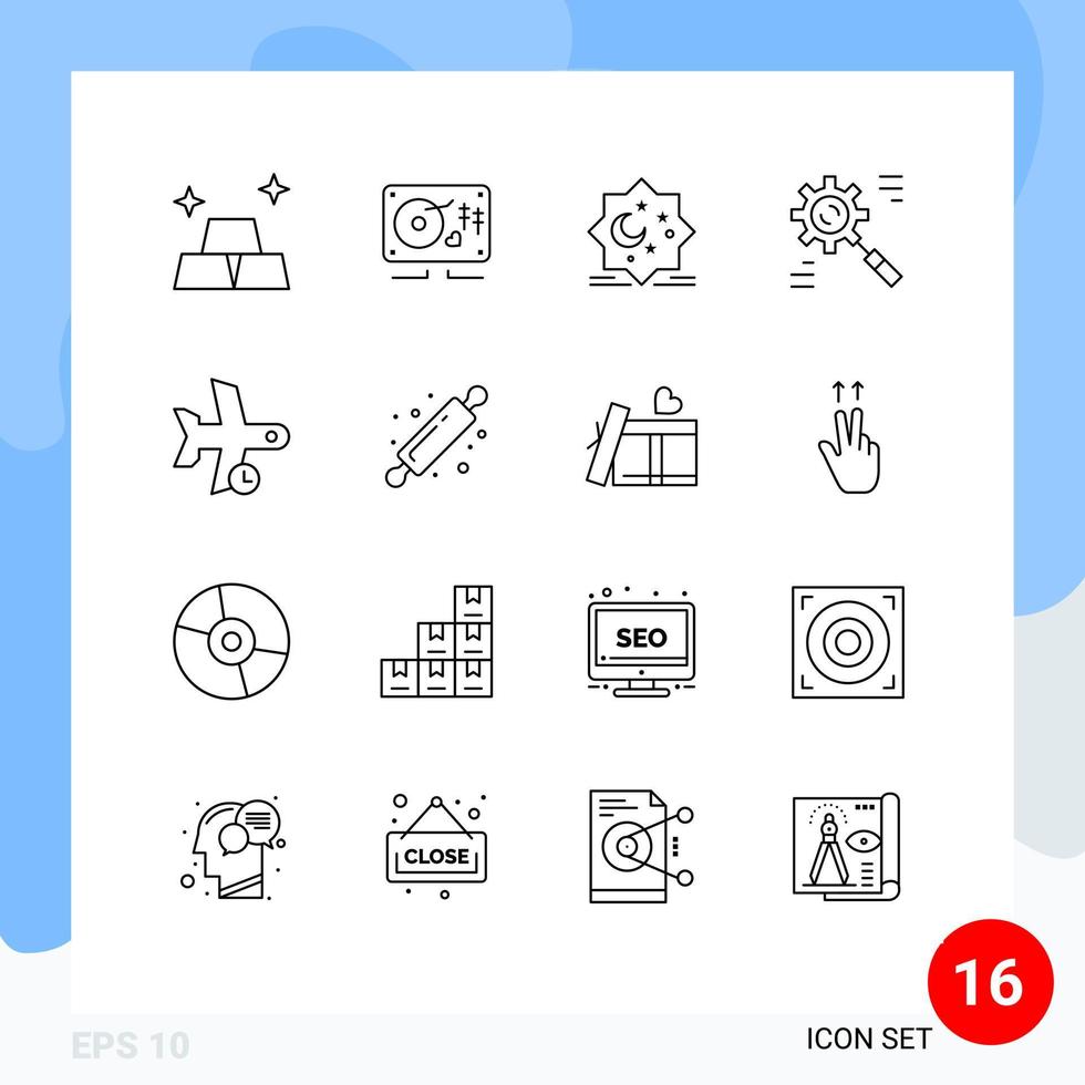 ensemble de 16 symboles d'icônes d'interface utilisateur modernes signes de retard éléments de conception vectoriels modifiables d'entreprise de données de cresent efficaces vecteur