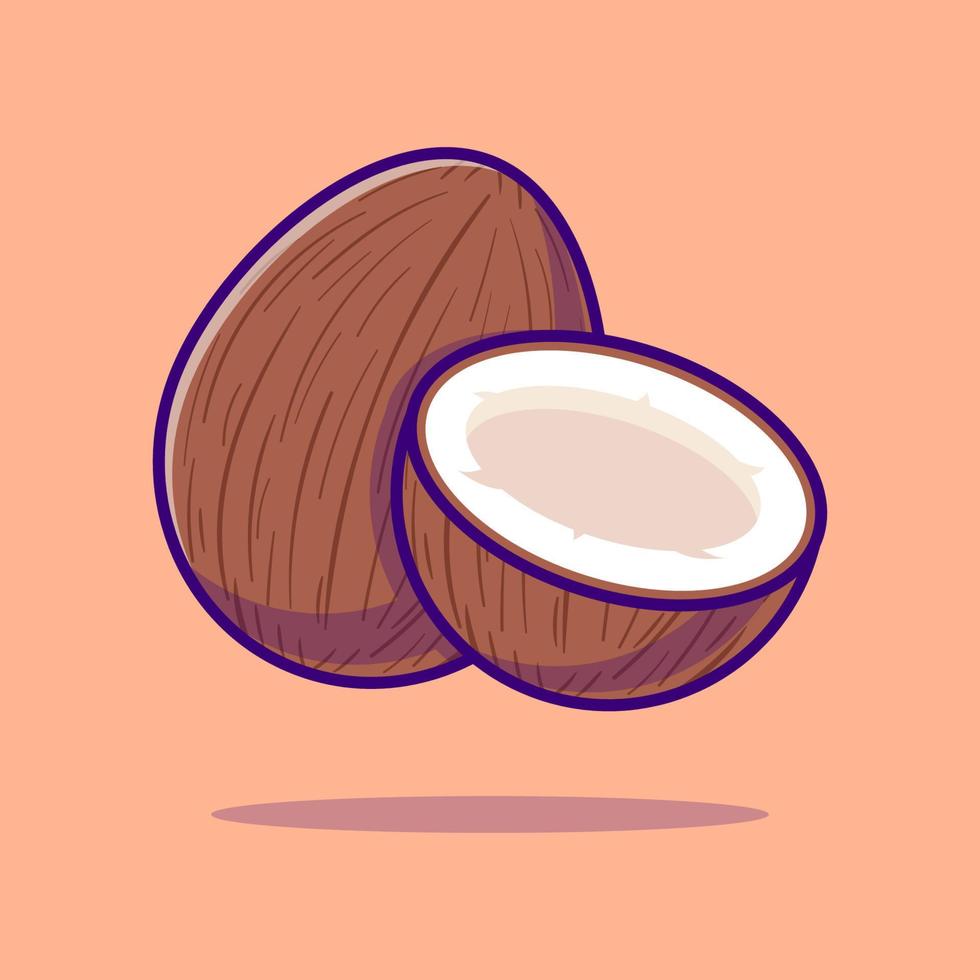 illustration d'icône de vecteur de dessin animé de fruits de noix de coco