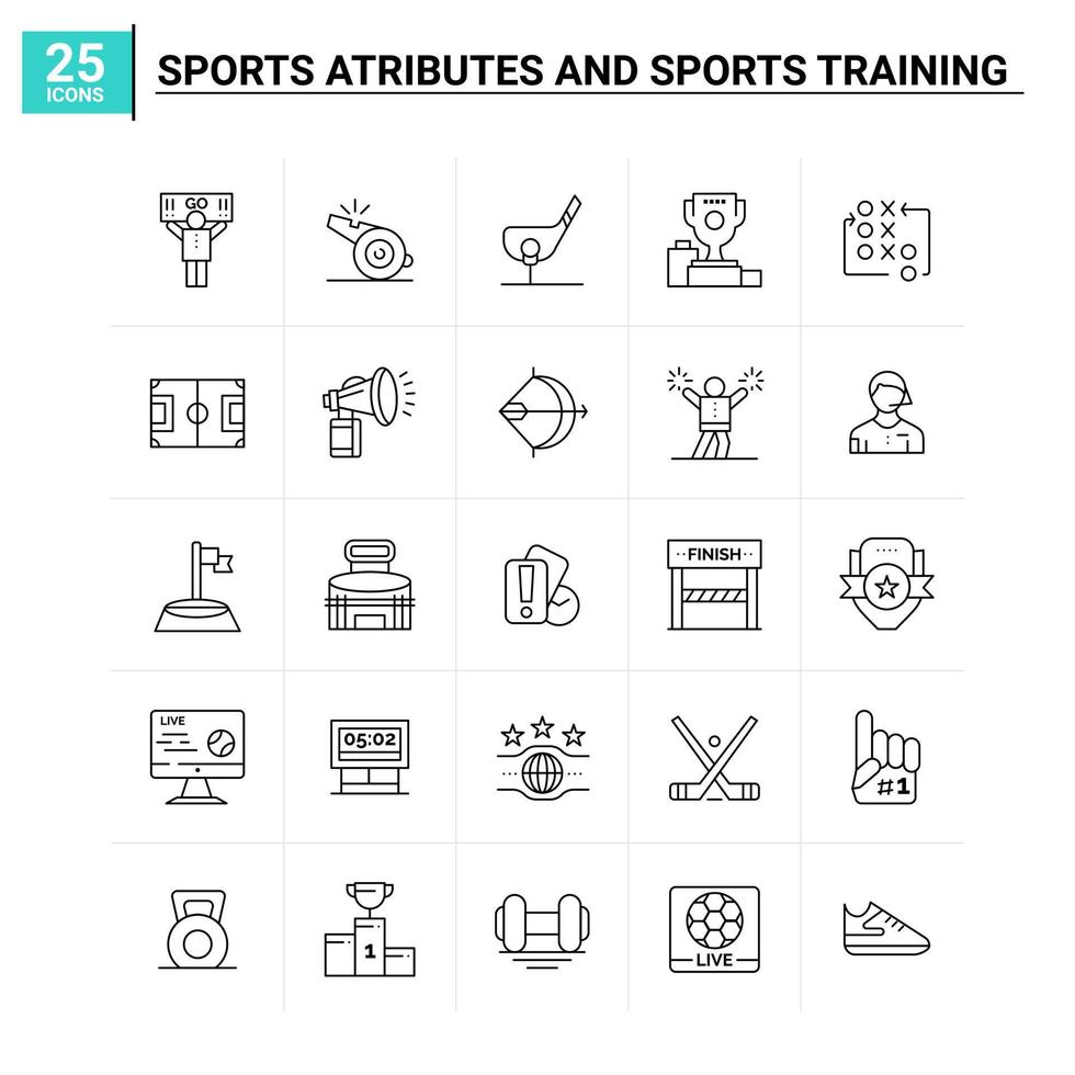 25 attributs sportifs et icône d'entraînement sportif mis en arrière-plan vectoriel