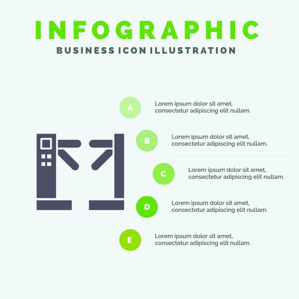 contrôle d'accès tourniquets souterrain solide icône infographie 5 étapes présentation fond vecteur