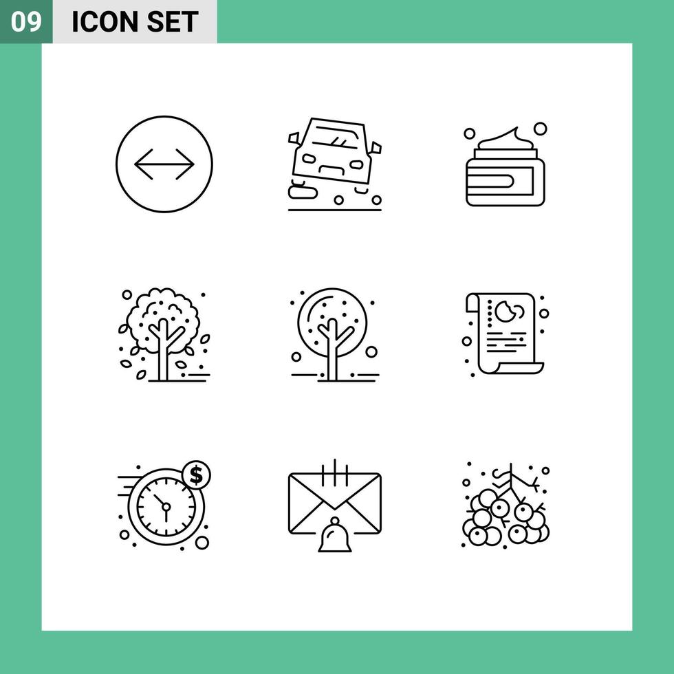 ensemble de 9 symboles d'icônes d'interface utilisateur modernes signes pour arbre nature crème automne feuille éléments de conception vectoriels modifiables vecteur