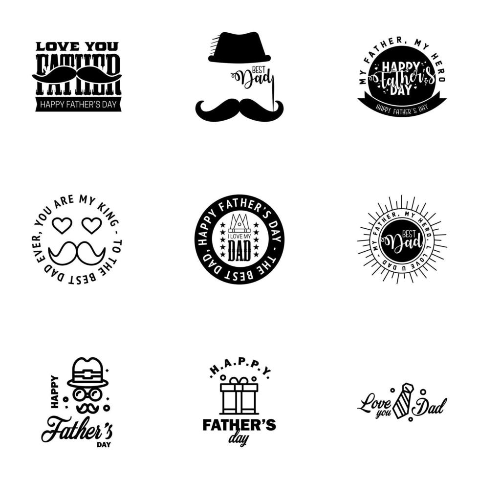 bonne fête des pères voeux main lettrage badges 9 noir faute de frappe isolé sur blanc typographie modèle de conception pour affiche bannière carte cadeau t shirt impression étiquette autocollant rétro vintage style vecteur il