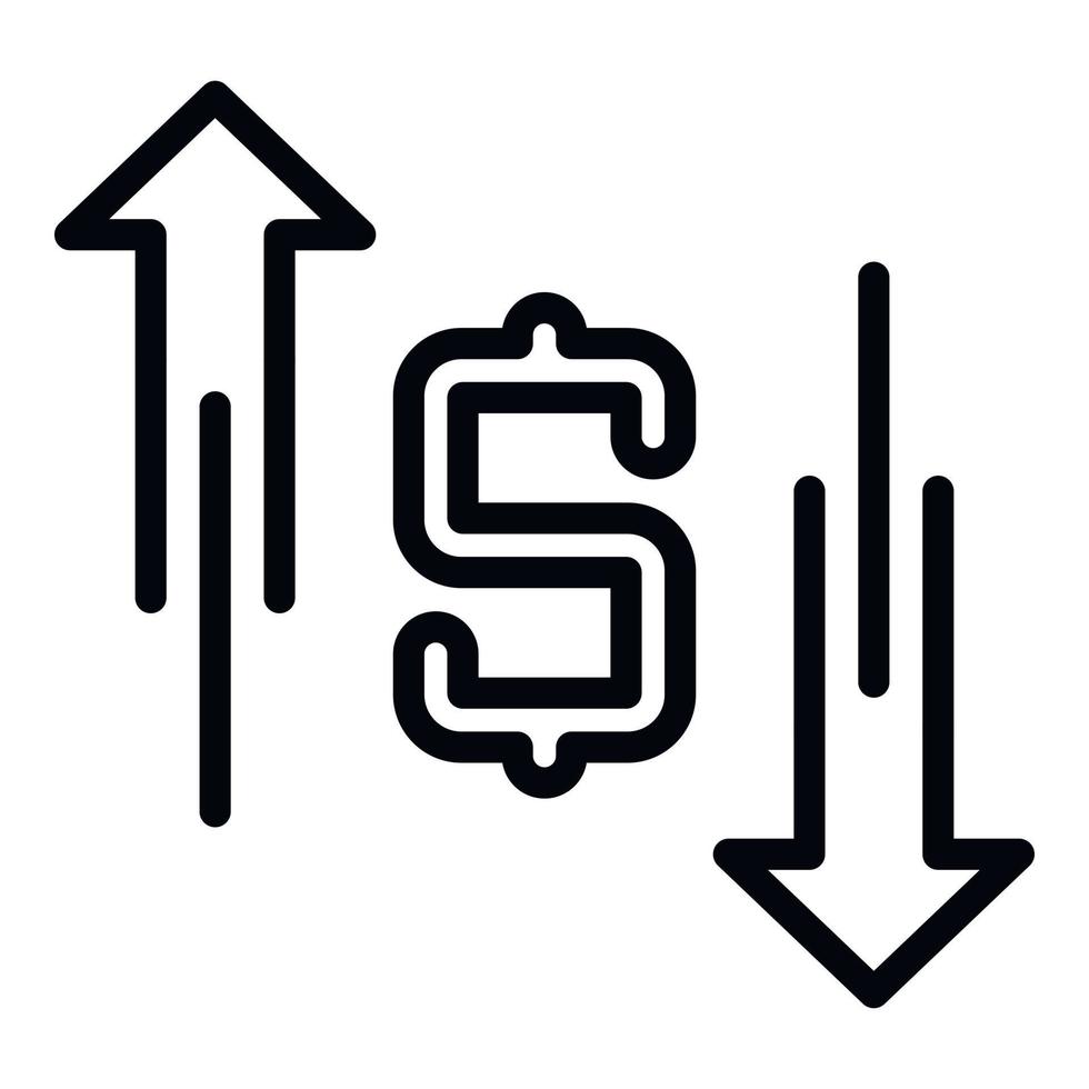 icône de flèches vers le haut et vers le bas du dollar, style de contour vecteur