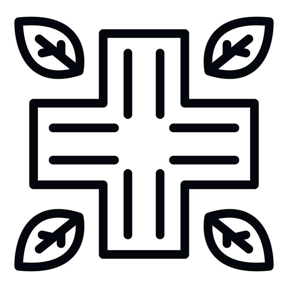 croix médicale et icône de feuilles, style de contour vecteur