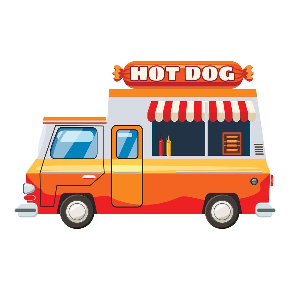 icône de collation mobile hot dog van, style cartoon vecteur
