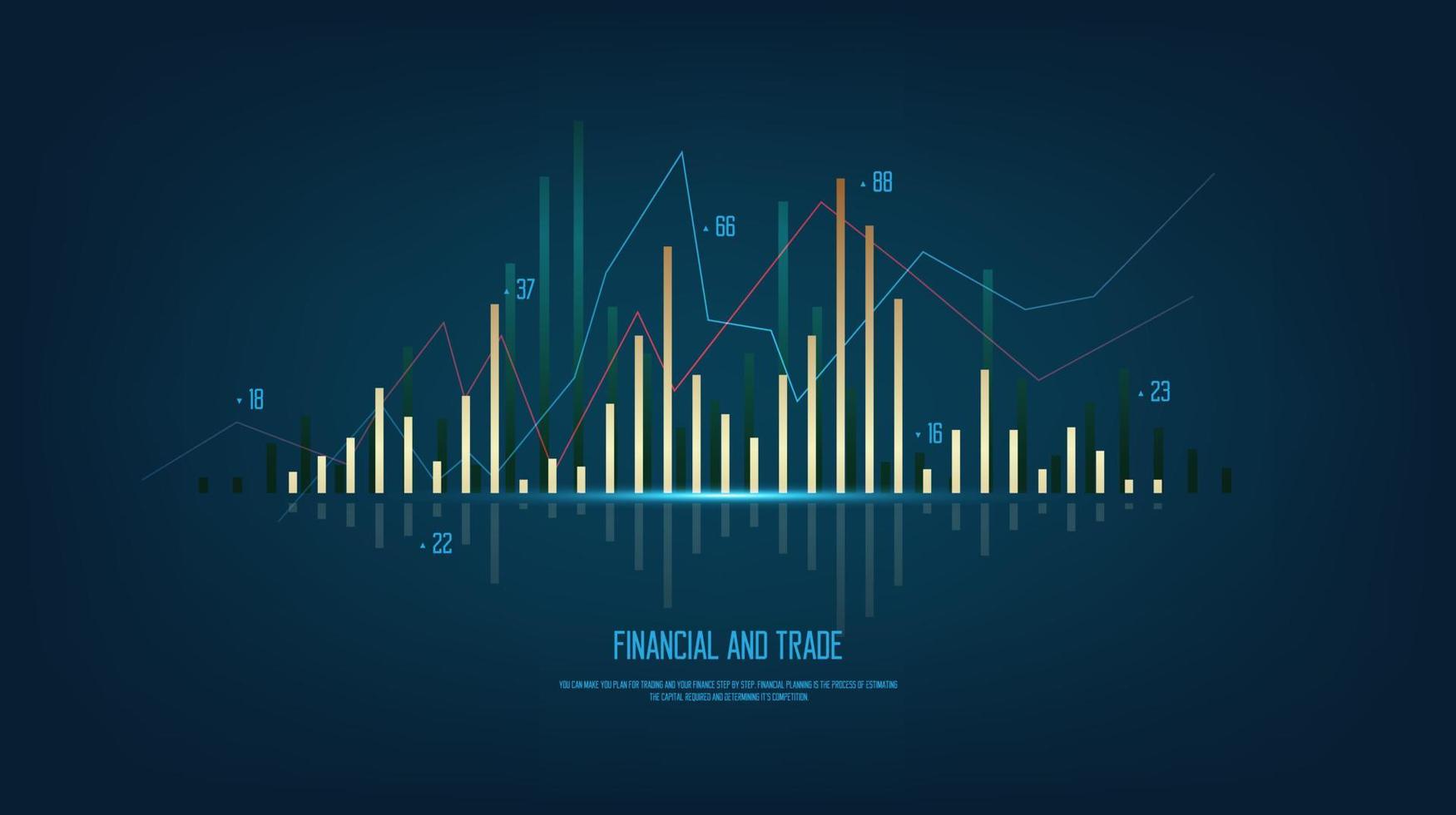 graphique à barres de trading, un concept de graphiques à barres de trading boursier et forex pour l'investissement financier, graphique des tendances économiques, finance abstraite sur fond bleu. illustration vectorielle. vecteur