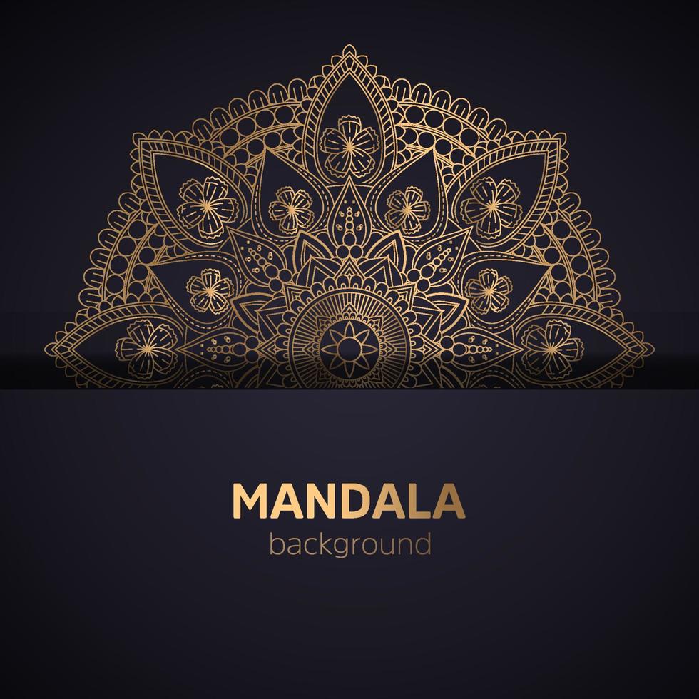 motif doré circulaire en forme de mandala pour le henné, le tatouage, la décoration. ornement décoratif de style oriental ethnique. motif doré sur fond noir vecteur