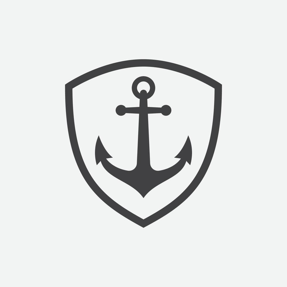 icône de logo vectoriel de bouclier d'ancre dans le style linéaire, maritime nautique, symbole d'illustration de bateau de mer océan, icône de vecteur d'ancre, bateau maritime nautique pirate, icône d'ancre, icône de vecteur simple