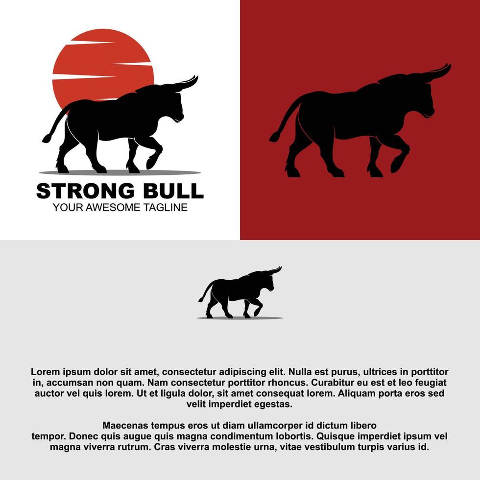 modèle de logo de silhouette de taureau fort vecteur