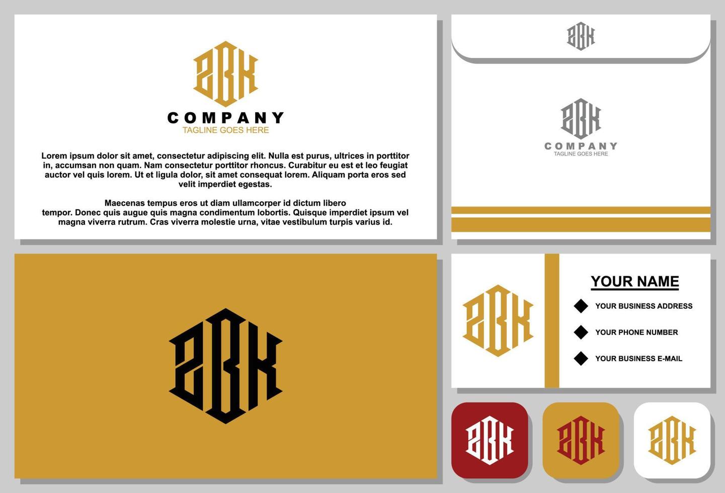 création de logo monogramme lettre zbk avec modèle de papeterie vecteur