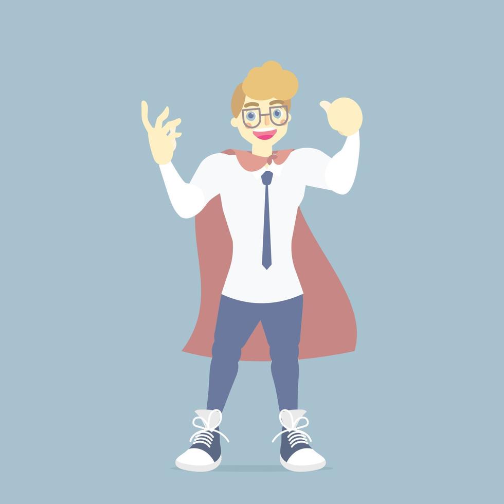 homme d'affaires heureux portant un costume de super-héros, financier, concept de dette, illustration vectorielle plane personnage de dessin animé clip art vecteur