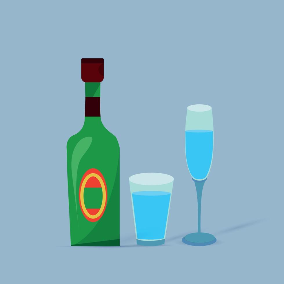 bouteilles de boissons alcoolisées avec illustration vectorielle de lunettes vecteur