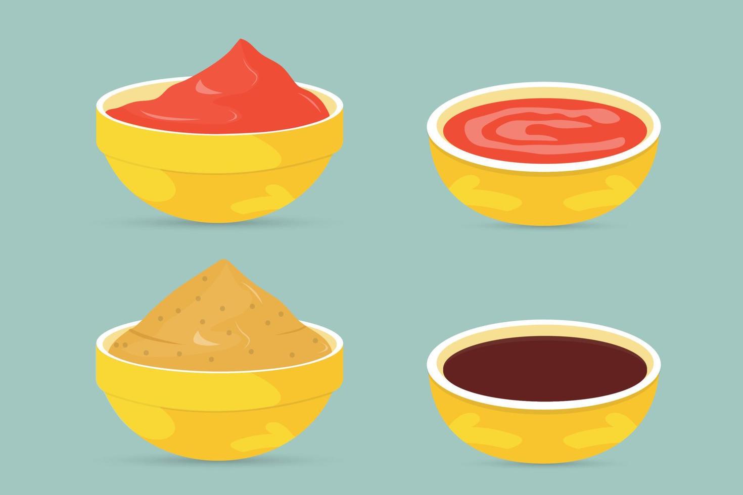 ensemble de différentes sauces à tremper dans l'illustration vectorielle du bol. vecteur