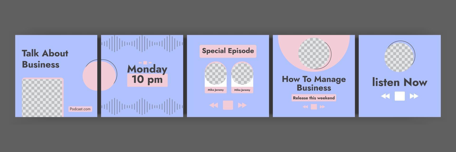 modèle de publication de carrousel de médias sociaux podcast, instagram et modèle de publication de carrousel de médias sociaux vecteur