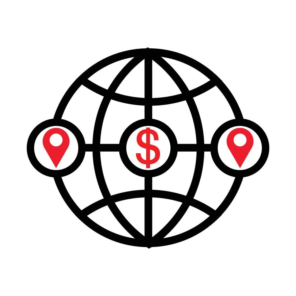 icône de transaction d'argent. signe d'échange de remise étrangère avec globe. illustration de symbole de télécommunication financière. vecteur