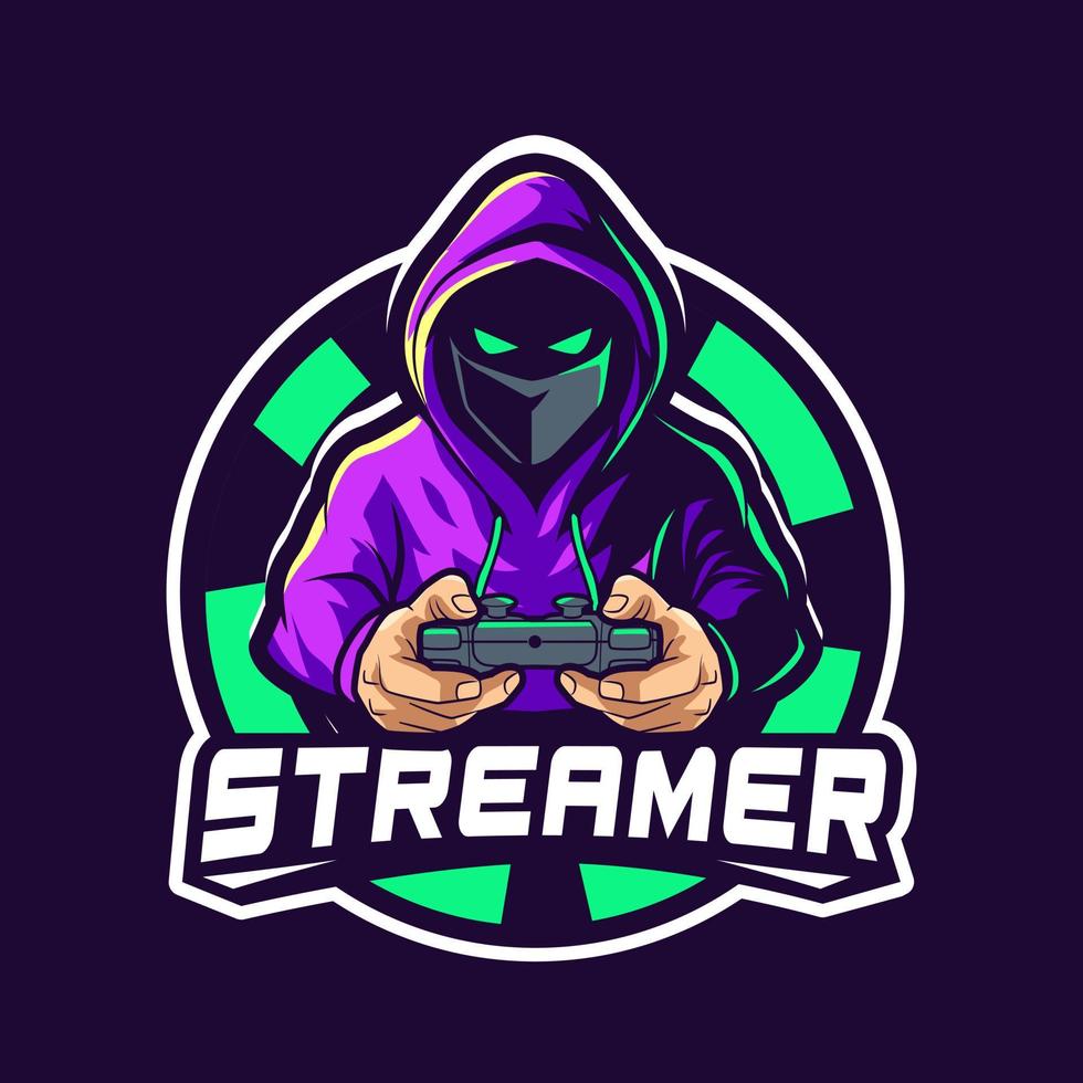 vecteur de conception de logo de mascotte à capuchon streamer gamer avec concept de style d'illustration moderne pour l'impression de badges, d'emblèmes et de t-shirts. illustration de joueur pour l'équipe esport.