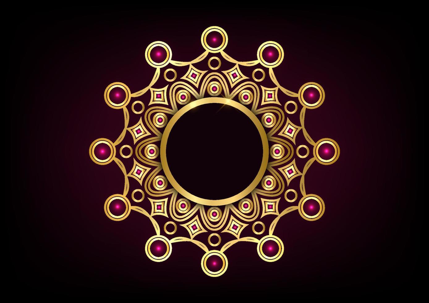 conception de mandala de couronne rose de luxe fond d'or scintillant vecteur