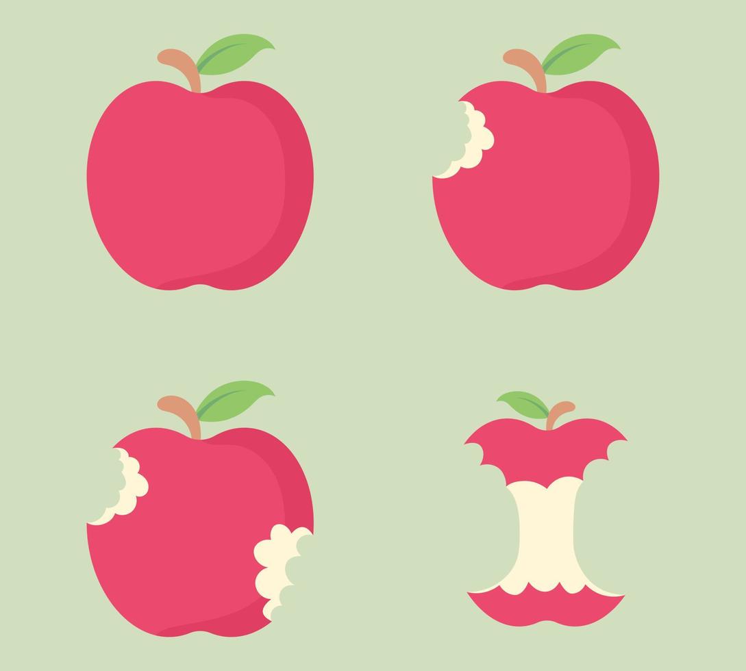 ensemble d'illustration vectorielle de morsure de dessin animé de pomme rouge. pomme au design plat simple. nourriture végétarienne et écologique. nourriture saine. pomme douce. fruits tropicaux. vecteur