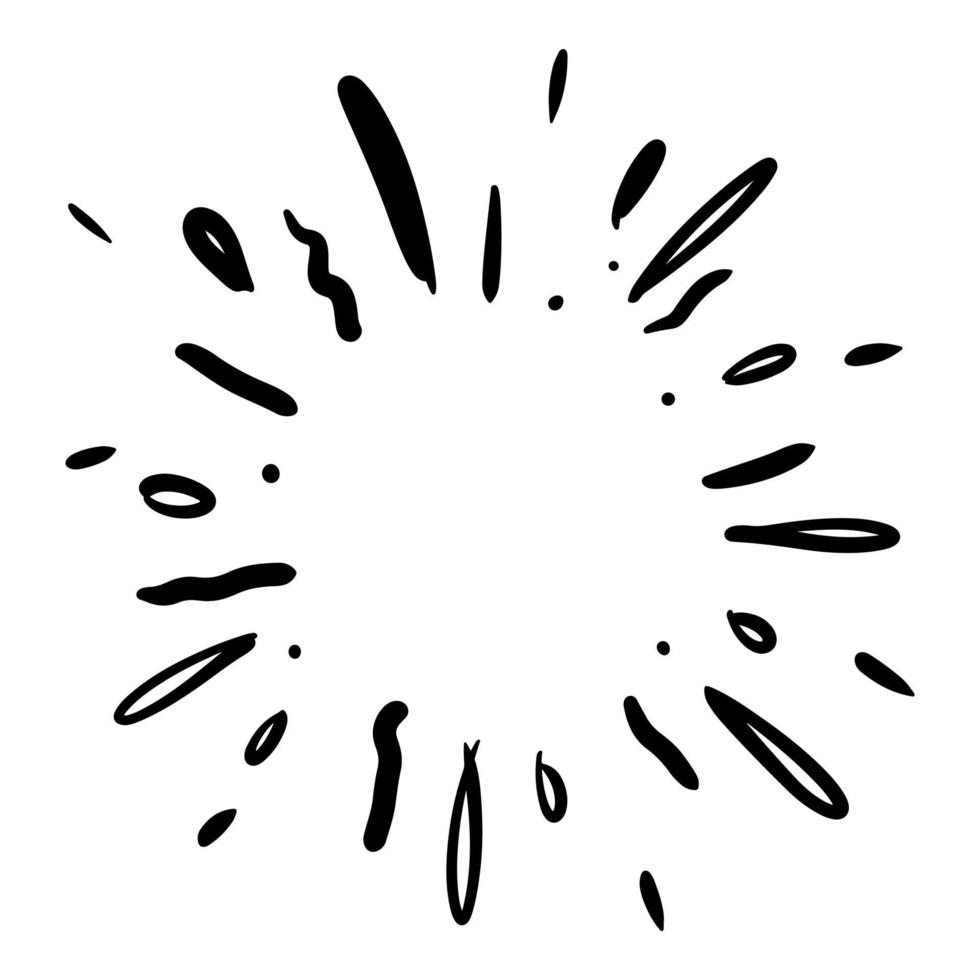 style de croquis de doodle de starburst, sunburst, élément feux d'artifice rayons noirs. effet d'explosion comique. rayonnant, lignes radiales. illustration dessinée à la main de dessin animé pour la conception de concept. vecteur