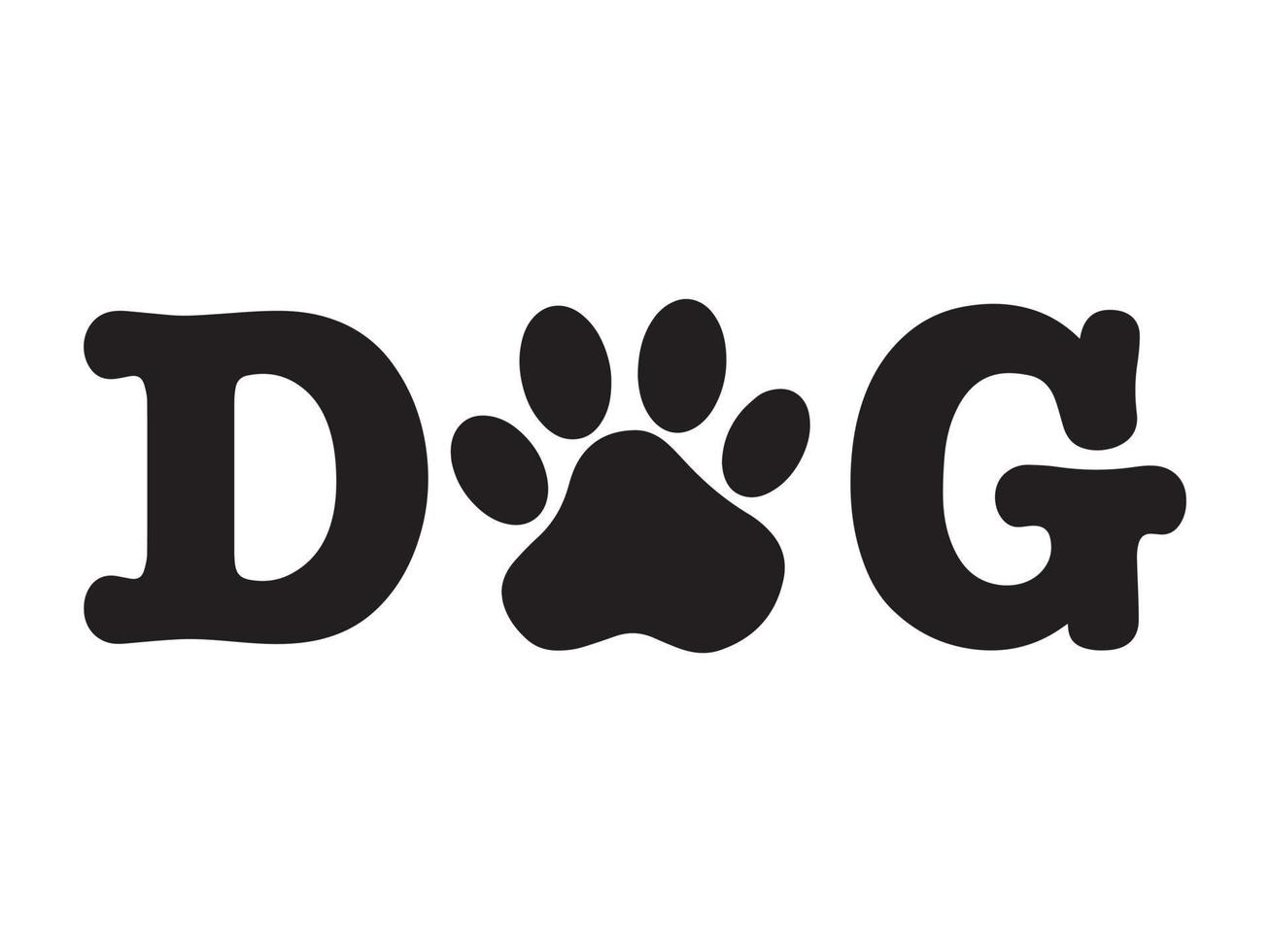 texte chien noir avec une empreinte de patte d'animal au lieu de la lettre o. empreinte d'animal de compagnie dans le mot chien. logo vectoriel minimaliste pour animaux de compagnie prêt pour le web et l'impression.
