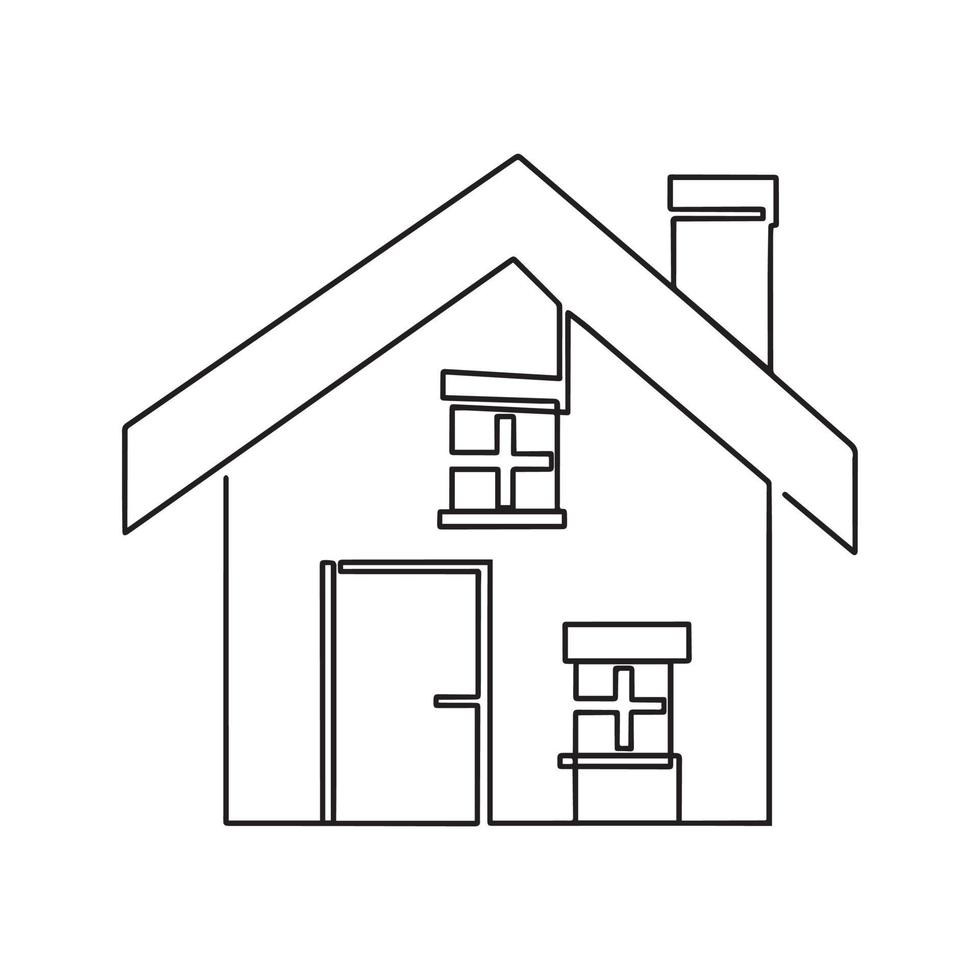 icône de la maison avec porte et fenêtres. illustration vectorielle d'une ligne. dessin continu. un bâtiment de chalet d'art en ligne. vecteur