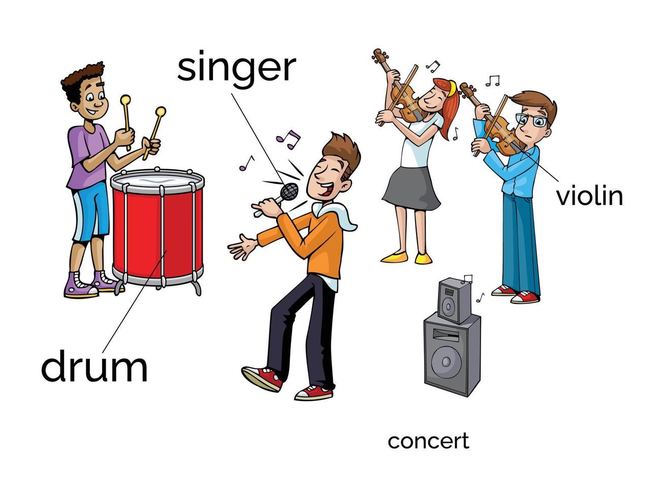 magasin de musique de dessin animé avec divers instruments de musique, cd, cassettes et enregistrements audio dans un style plat dessin animé modèle dessiné à la main illustration pro vecteur