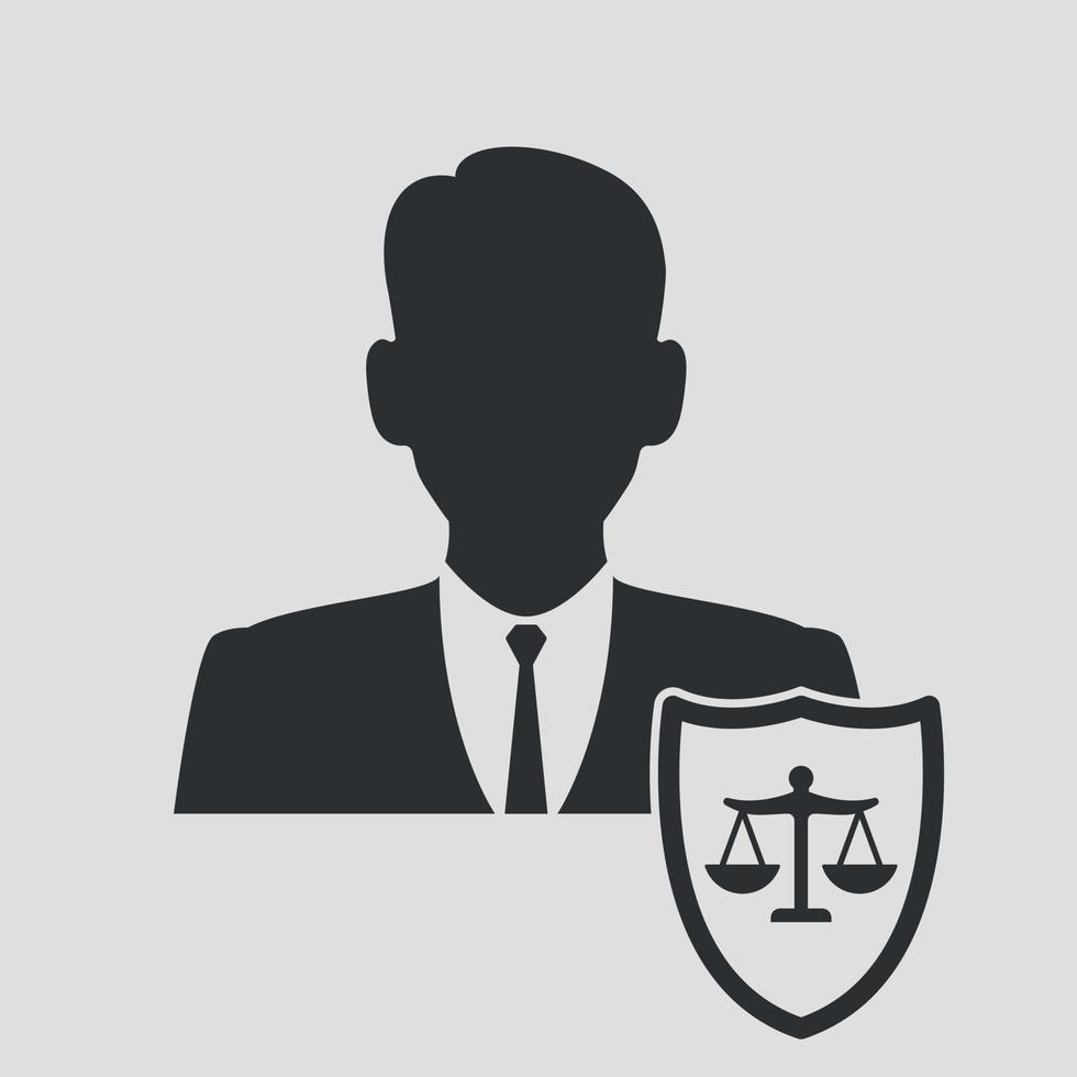 silhouette d'icône d'avocat. jugement, homme avec une balance de justice. illustration vectorielle vecteur