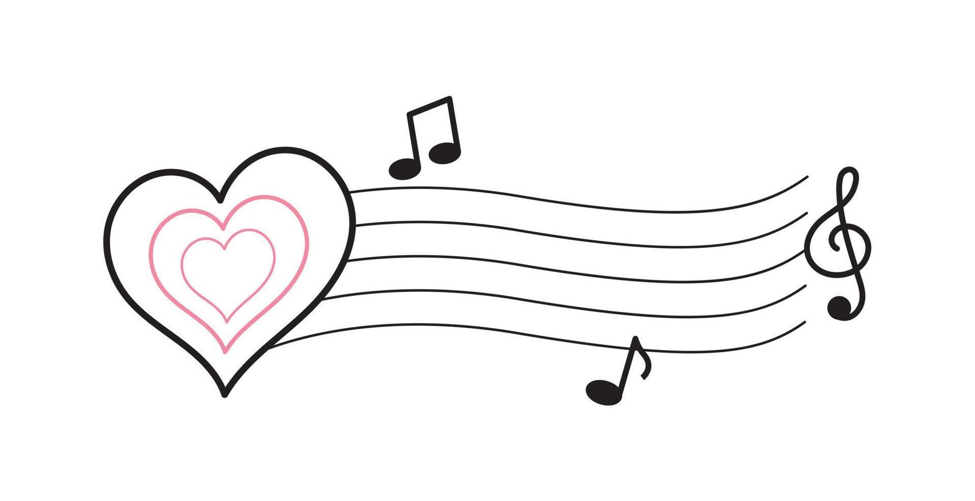 dessin au trait coeur avec note de musique et élément vectoriel graphique du personnel sur lequel vous pouvez mettre votre texte