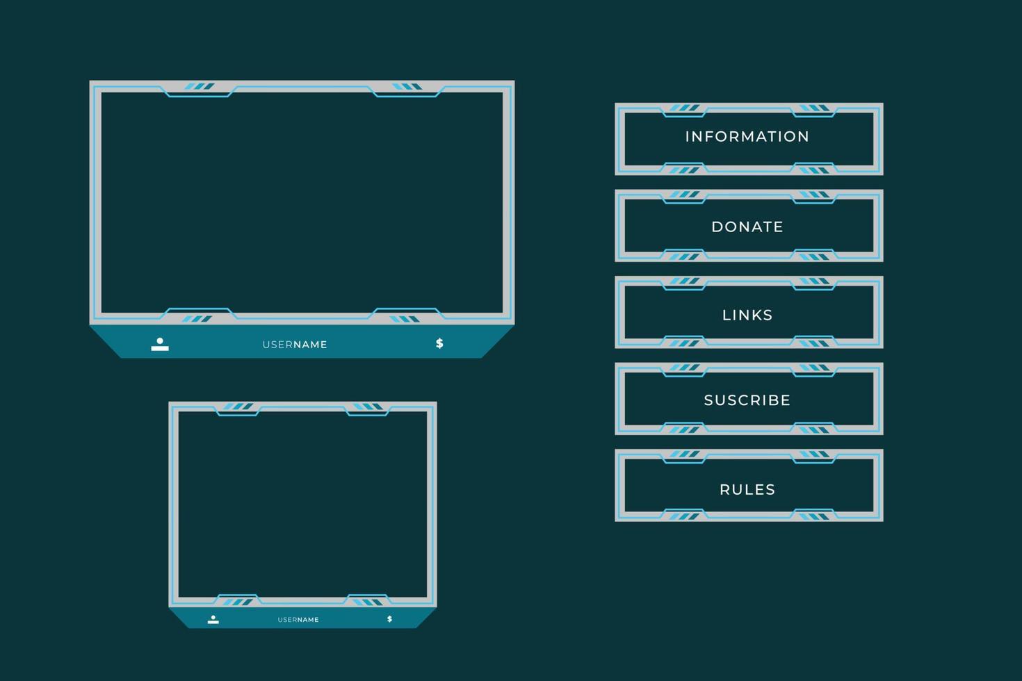 ensemble de panneaux de jeu twitch modernes pour le modèle de conception d'interface utilisateur vecteur