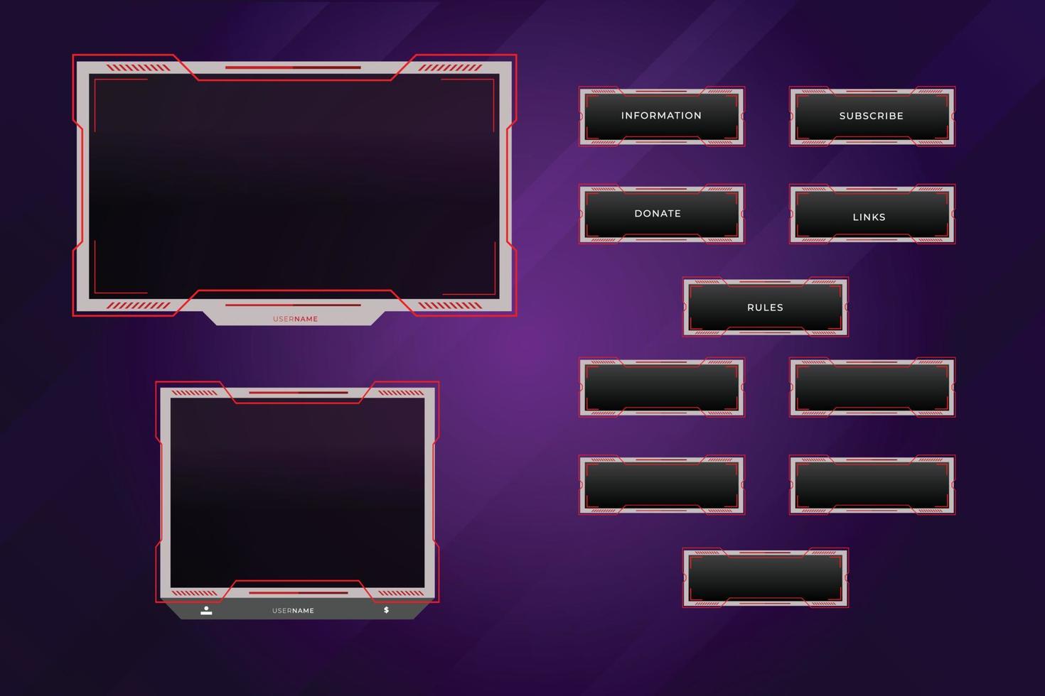 ensemble de panneaux de jeu twitch modernes pour le modèle de conception d'interface utilisateur vecteur