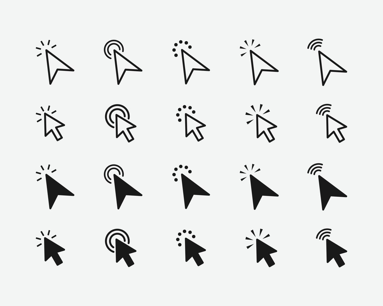 icône de clic de souris. ensemble d'icônes de curseur de clic de souris d'ordinateur. outils avec des flèches sur le site Web, bouton d'interface informatique. collection de symboles vectoriels isolés vecteur