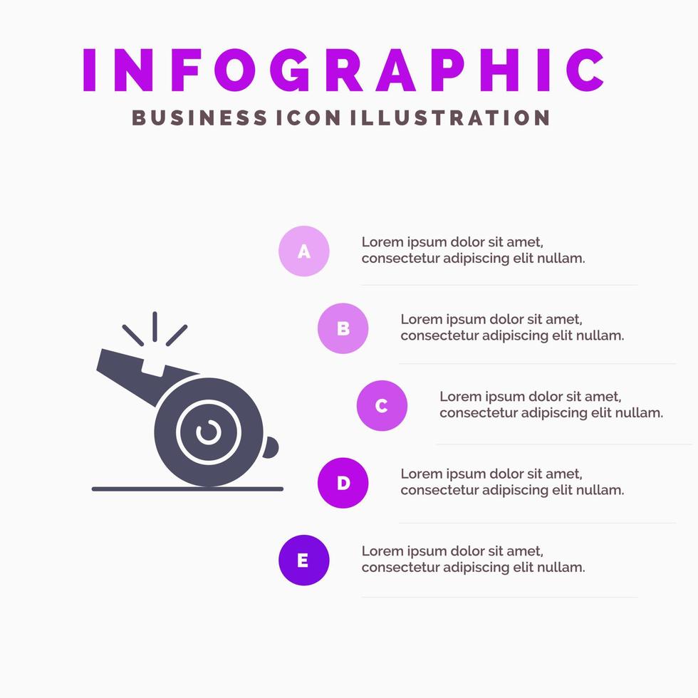 entraîneur arbitre sport sifflet solide icône infographie 5 étapes présentation arrière-plan vecteur