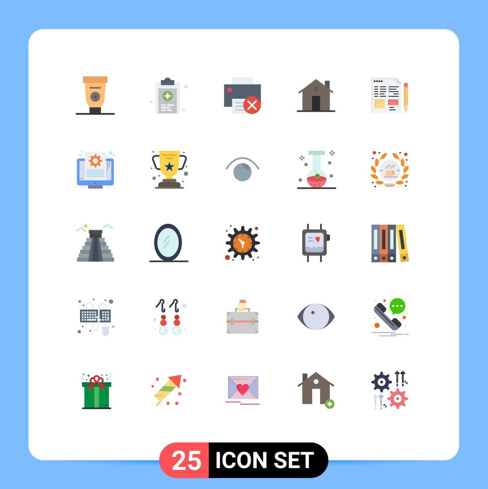 interface mobile couleur plate ensemble de 25 pictogrammes d'ordinateurs d'entrée de maison cheminée imprimante éléments de conception vectoriels modifiables vecteur
