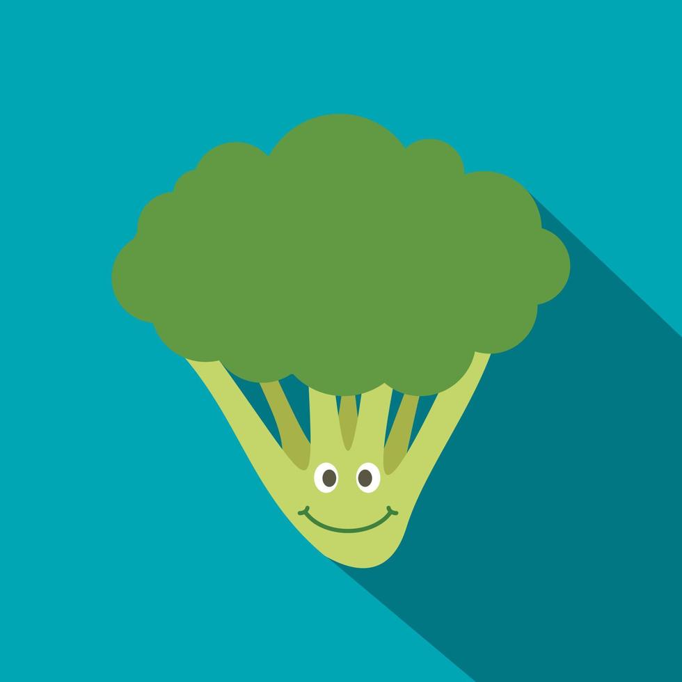 icône de brocoli souriant frais, style plat vecteur