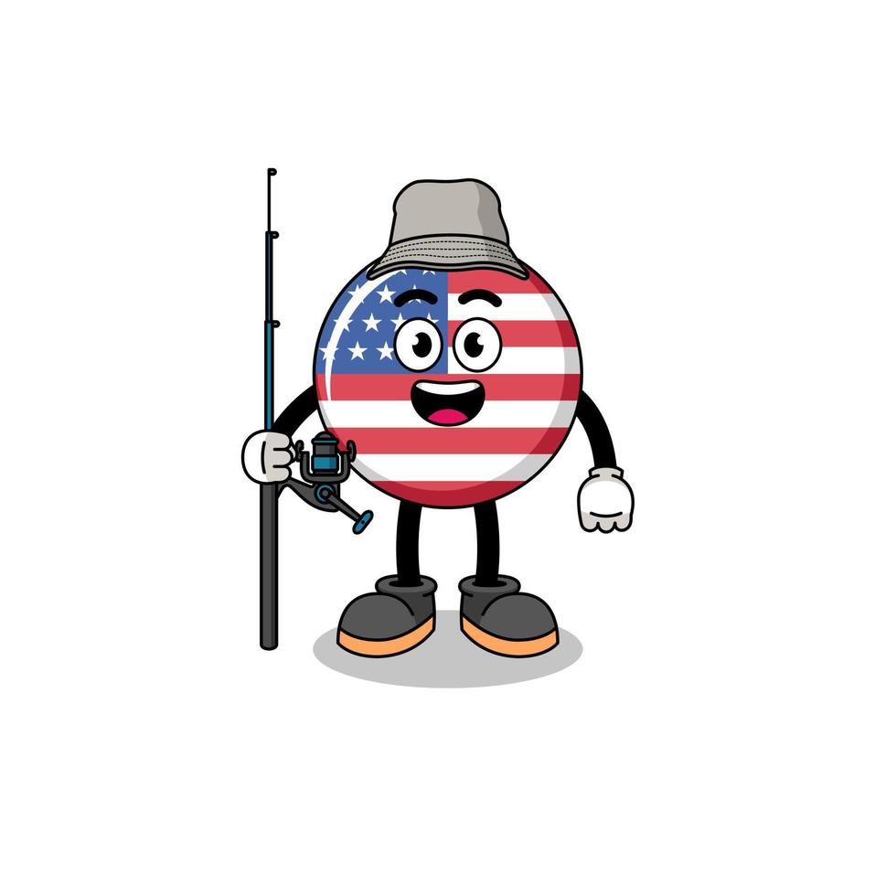 mascotte, illustration, de, drapeau états unis, pêcheur vecteur
