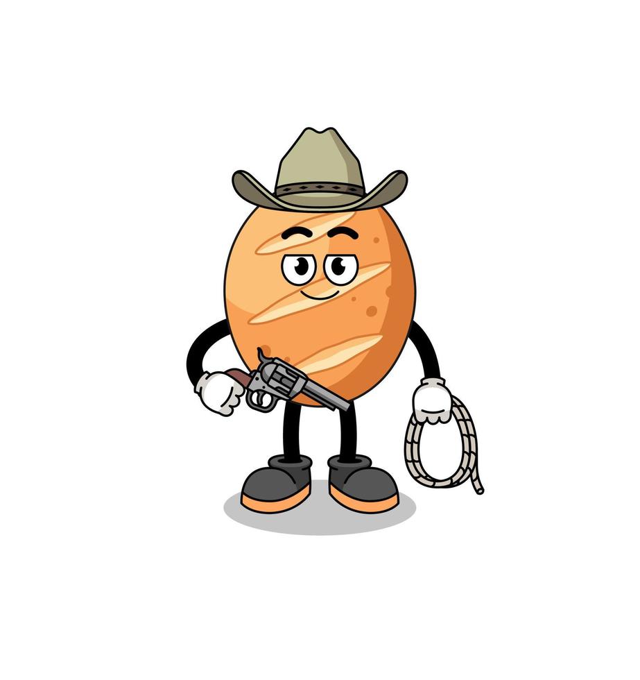 mascotte de personnage de pain français en cow-boy vecteur