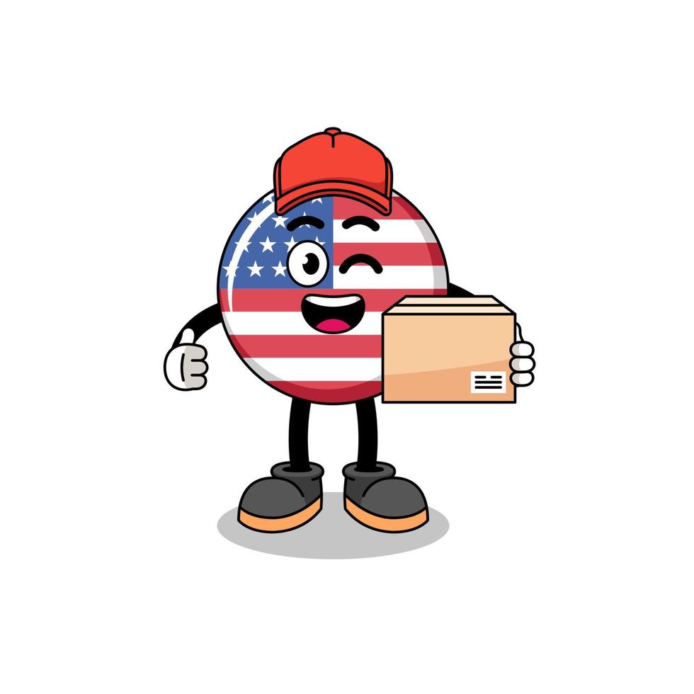 dessin animé de mascotte de drapeau des états-unis en tant que courrier vecteur