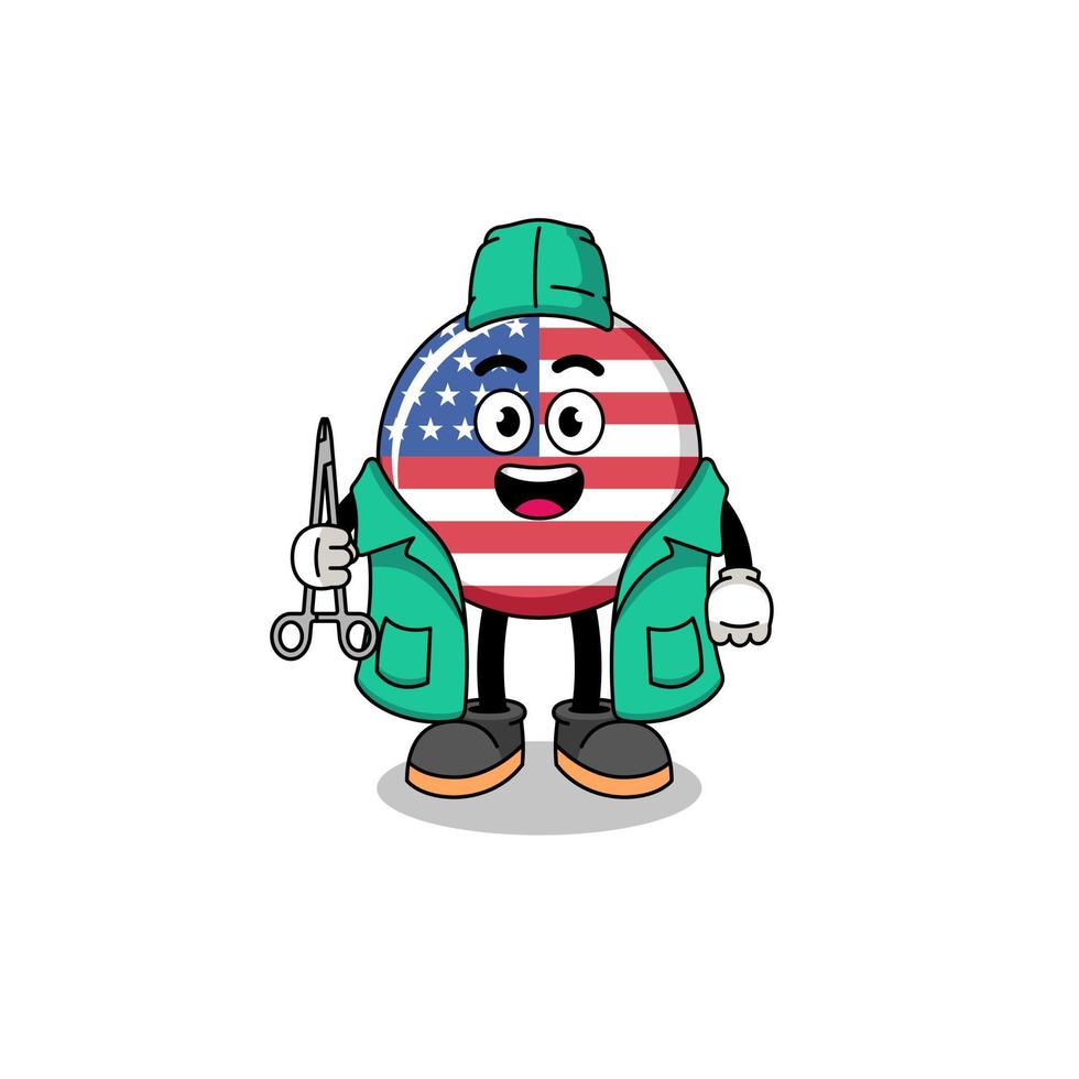 illustration de la mascotte du drapeau des états unis en tant que chirurgien vecteur