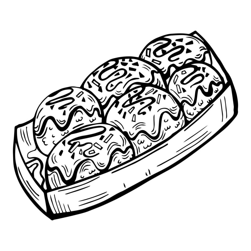 illustration vectorielle takoyaki dans le style de croquis isolé sur fond blanc vecteur
