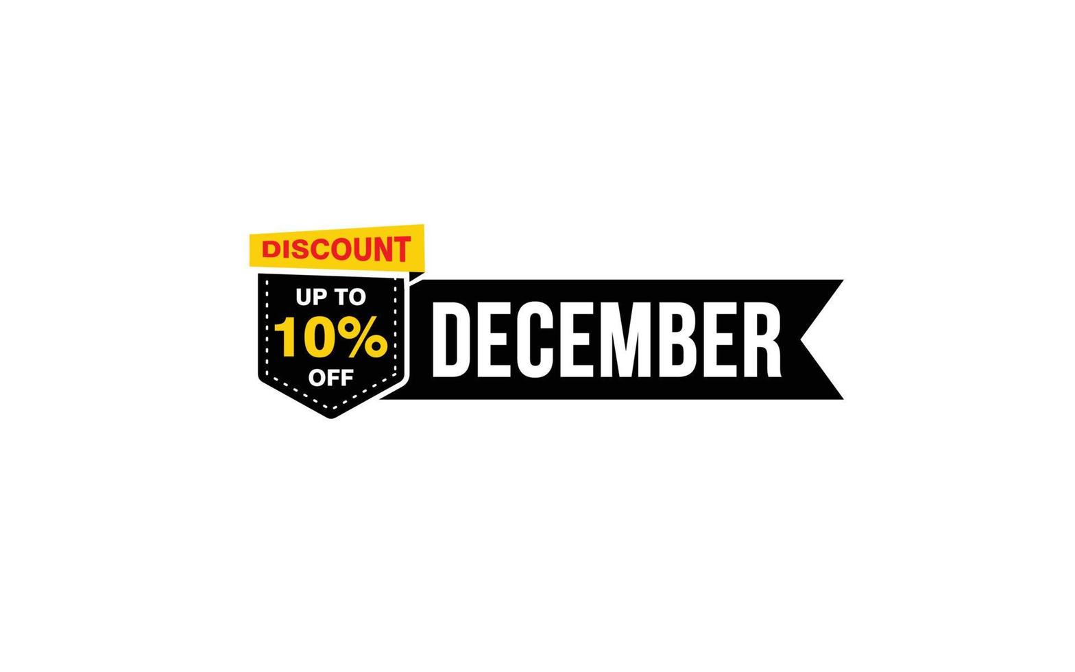 Offre de réduction de 10 % en décembre, dédouanement, mise en page de la bannière de promotion avec style d'autocollant. vecteur