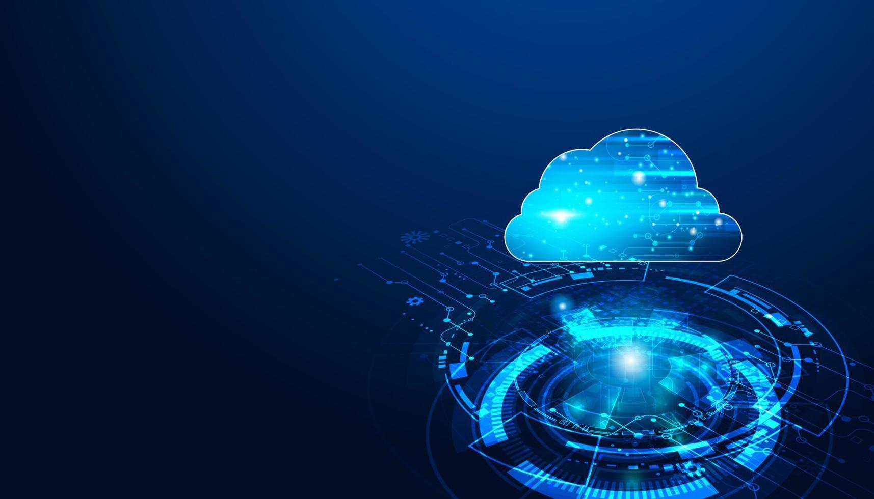 stockage en nuage abstrait dans le système de réseau en ligne, numérique, haute sécurité sur fond noir et bleu. vecteur