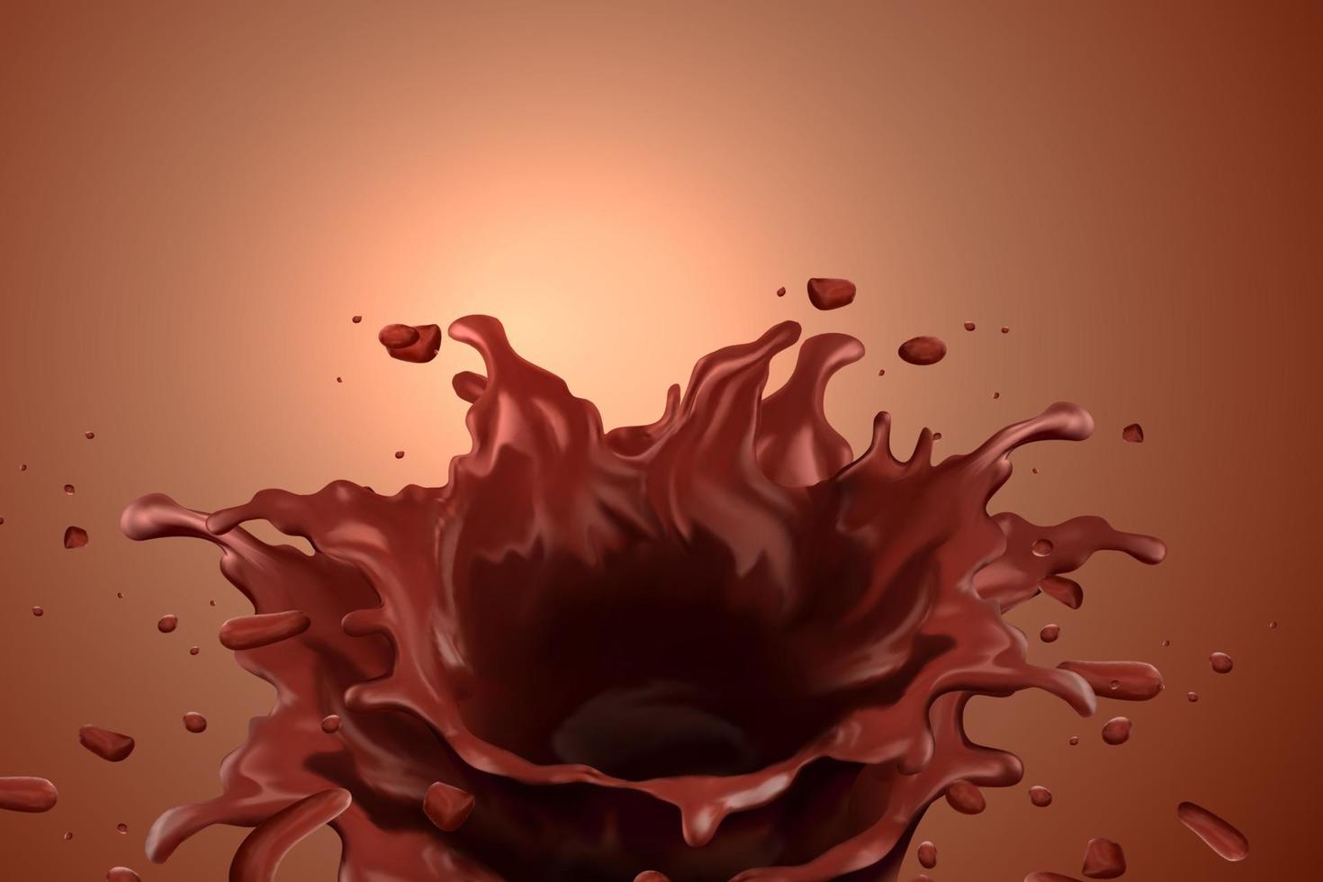 sauce aux éclaboussures de chocolat en illustration 3d sur fond marron vecteur