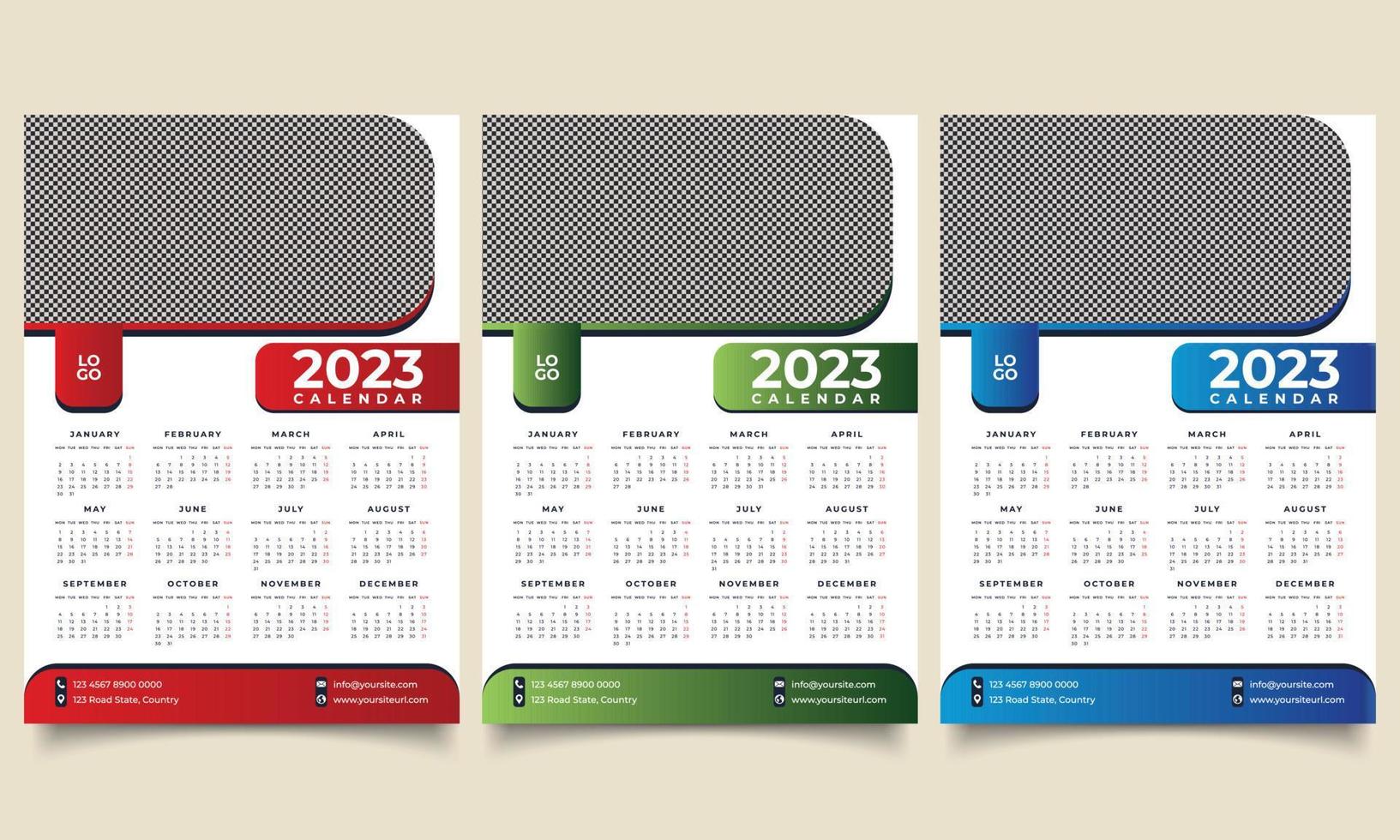 calendrier mural année 2023. Modèle de conception de calendrier prêt à imprimer 2023. vecteur