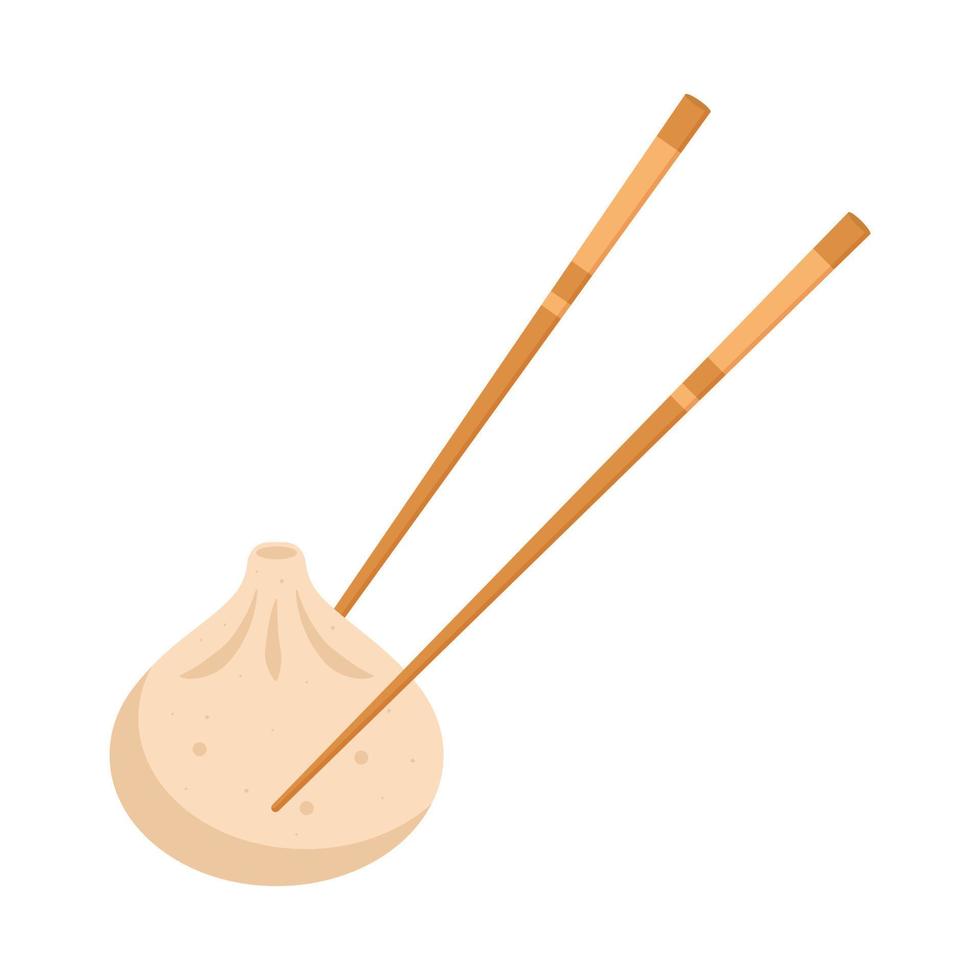 boulettes cuites à la vapeur asiatiques avec des baguettes. cuisine traditionnelle chinoise et japonaise. illustration vectorielle. vecteur