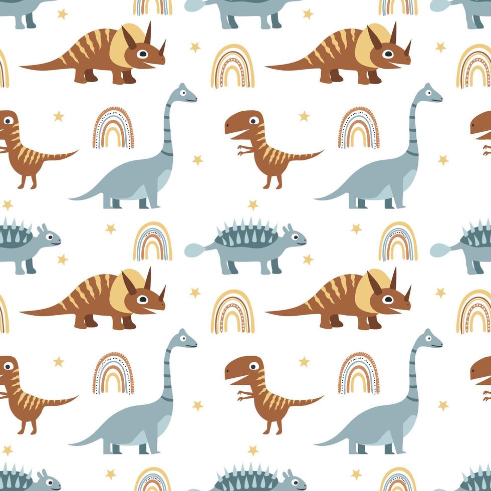 dinosaures et arcs-en-ciel. illustration vectorielle. modèle sans couture vecteur